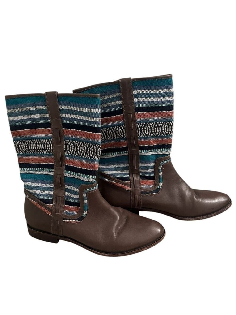 Ella Moss Aztec print stripe and leather boots size 8.5 boho southwest cowgirl